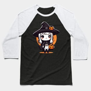 Witchcraft cute anime characters Chibi style with pumpkin Halloween Baseball T-Shirt